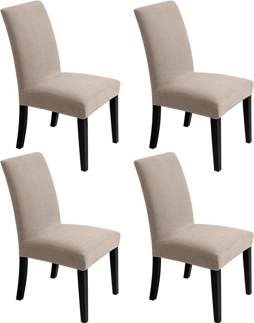 Chair Covers for Dining Room - Stretch Chair Slipcovers for Decorative Seat Protector Armless Removable Washable Elastic Dinner Universal Spandex Solid Chair Slip Covers Set (Light Khaki,4)