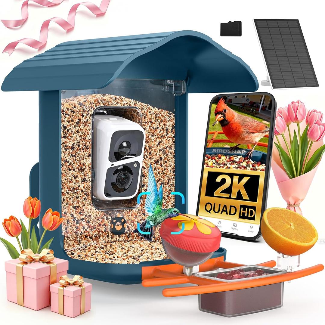 birdsnap PAV-Bird Feeder with Camera,2K HD with 64GB Card, AI Identify Smart Bird House Cam Solar Panel,Live Stream,Motion Detection,Auto Record Video for Backyard Outdoors,Ideal Gift for Bird Lover