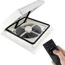 RV Roof Vent Fan Quiet 4 Speed-Reversible Air Ventilation RV Exhaust Fan Replacement with Remote Control, Built-in Rain Sensor 12V 14'' for RV Roof Vent/Camper Trailer Bathroom (White Opaque Lid), 14"x14"