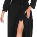 IN'VOLAND Womens Plus Size Kimono Robes Long Knit Bathrobe V Neck Ladies Loungewear Lightweight Soft Sleepwear (Black, XXL)