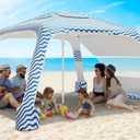 Beach Cabana, 6.5'×6.5' Cool Cabana, UPF50+ Beach Canopy, Adjustable Height Beach Tent Sun Shelter, Sun Umbrella with Removable Side Wall, Beach Shade for Beach, Garden, Camping(Wave Pattern)