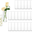Hewory Cylinder Glass Bud Vases: Set of 24 Small Clear Skinny Single Flower Vase for Centerpieces  Minimalist Bulk Vases for Wedding Birthday Bridal Shower Party Events Table Decor, 5.91"(H)×1.8"(D)