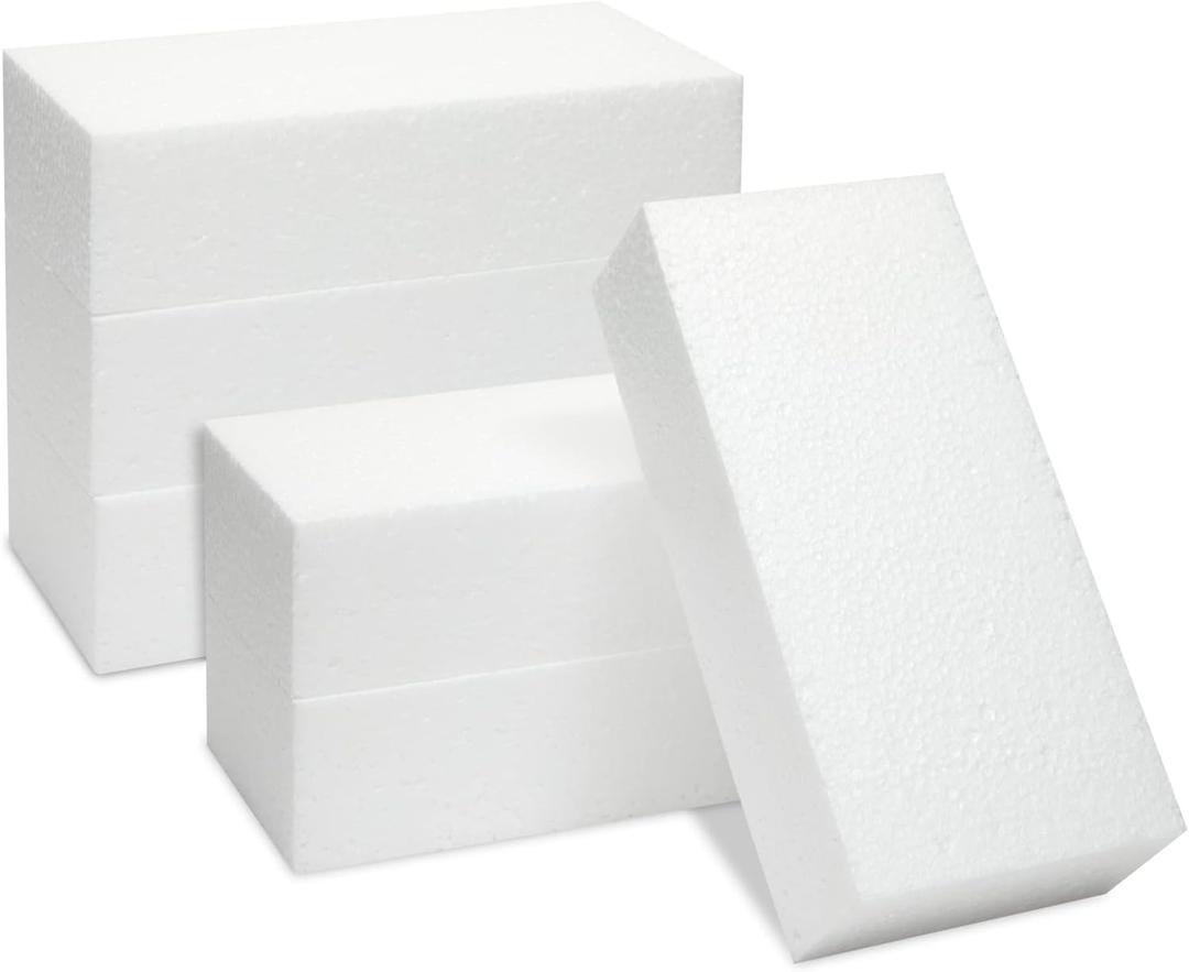 6 Pack Foam Blocks for Crafts - Polystyrene Brick Rectangles for Art Sculpting, Flower Arrangements, DIY, Packing, & Diorama Supplies (8 x 4 x 2 in)