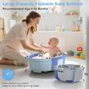 Collapsible Baby Bathtub - Large Baby Bath Tub with Thermometer & Cushion | Travel Portable Newborn Infant Bathtub | Foldable Toddler Bathtub for Baby 0 to 36 Months (Blue)