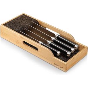Bamboo Knife Drawer Organizer Insert Dock, Kitchen Steak Knives Organizer Storage for Any Chef