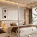 Stainless Steel Canopy Bed Frame Queen Size, Thicken Queen Size Canopy Frame for Metal Bed Wood Bed Bedroom Decor