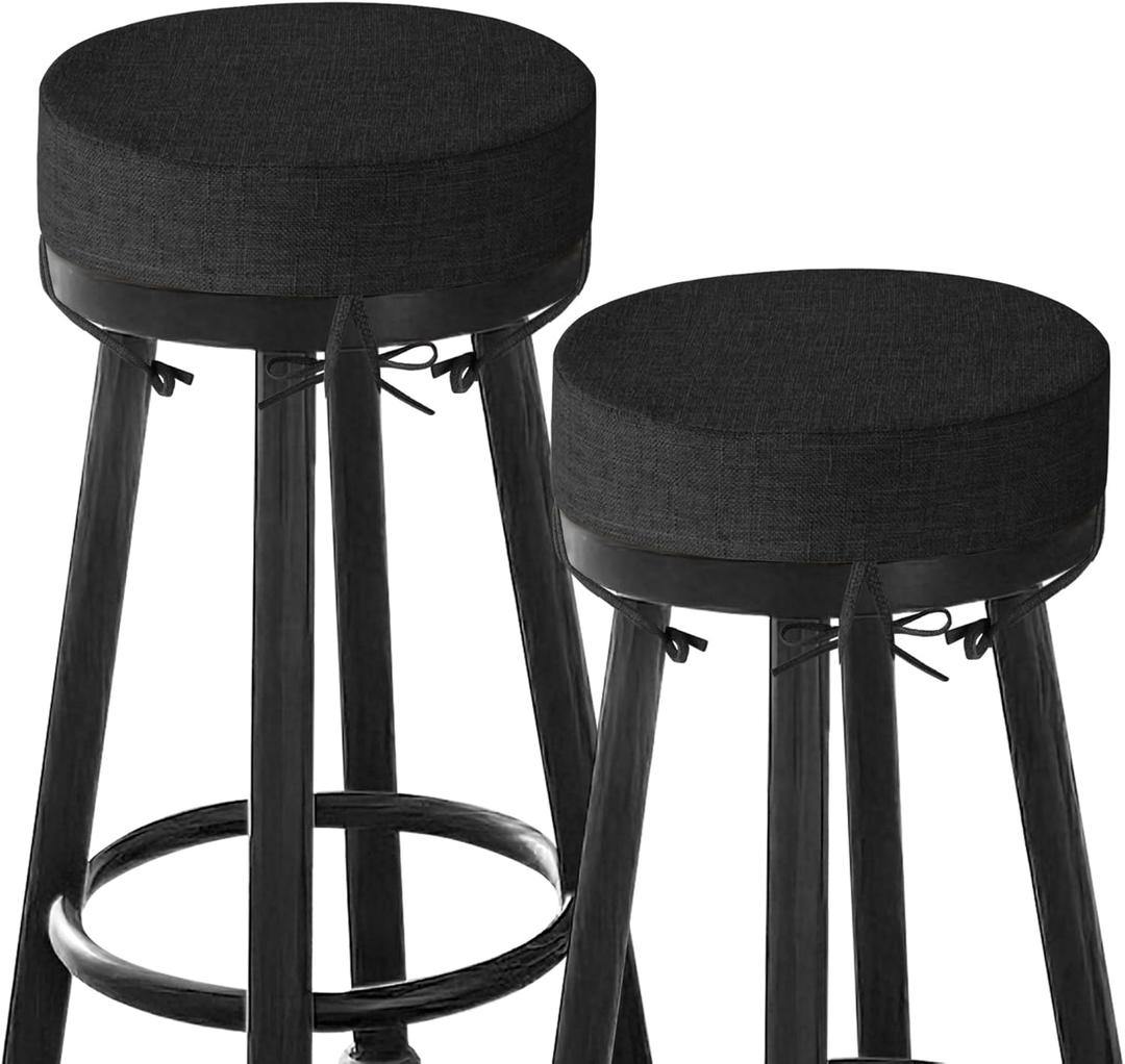 MineCozy Bar Stool Cushions Round 3" Thick Round Seat Cushions for Chairs 2 Pack Non Slip Bistro Chair Pads with Machine Washable Cover (12 Inch, Black)
