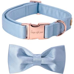 Unique style paws Dog Collar, Blue Silk Dog Collar with Bow, Soft Bowtie Adjustable Pet Collar Gift for Female or Male Small Dogs