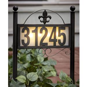 Solar Metal Address Signs for Yard with 50 Customizable House Numbers for Outside - Any Combination, with Warm White & Cold White, Weather-Resistant Solar-Powered LED Illuminated Address Plaques (Double Stake Item)