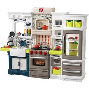 Step2 Elegant Edge Kids Kitchen Playset, Indoor/Outdoor Kitchenette, Interactive Play with Lights and Sounds, Made of Durable Plastic, Includes 78 Piece Toy Accessories, For Toddlers 3+ Years Old, Large