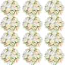 Tigeen Artificial Flowers Artificial Peonies Silk Flowers Faux Peony Fake Peony Silk Hydrangea Bouquet for Wedding Table Centerpiece Floral Vase Decor(Champagne White,12 Bundles)