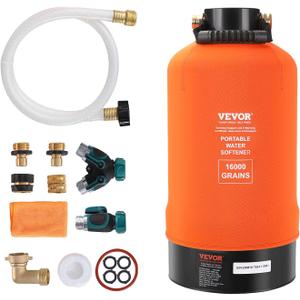 VEVOR RV Water Softener, 16,000 Grain Portable Water Softener, with 3/4" Brass Fittings and 42" Hose, Soften Hard Water Filter System for RVs, Trailers, Boats, Mobile Car Washing, Pressure Washing