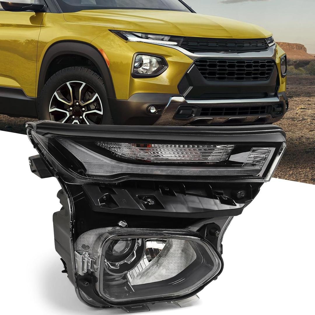 Huray Right Headlight Assembly Fit for Chevy Trailblazer 2021-2023 [Only for Halogen Type] RH Projector Headlamp w/LED DRL Head Light Replacement for GM2503520 Passenger Side