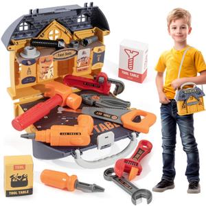 Portable Kids Tool Set, Pretend Play Tool Kit for Toddlers Age 3-5, Pretend Construction Playset with Toy Drill, Toolbox, Nuts, Bolts & Tools, Birthday Gift for 3 4 5 Year Old Boys