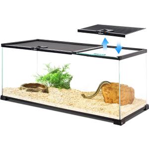 REPTI ZOO 20 Gallon Reptile Glass Terrarium Easy Clean Tank 30" x 12" x 12" Dual Top Sliding Top Cover for Reptile Snake Hamster Hedgehog Small Animals (Knock-Down)