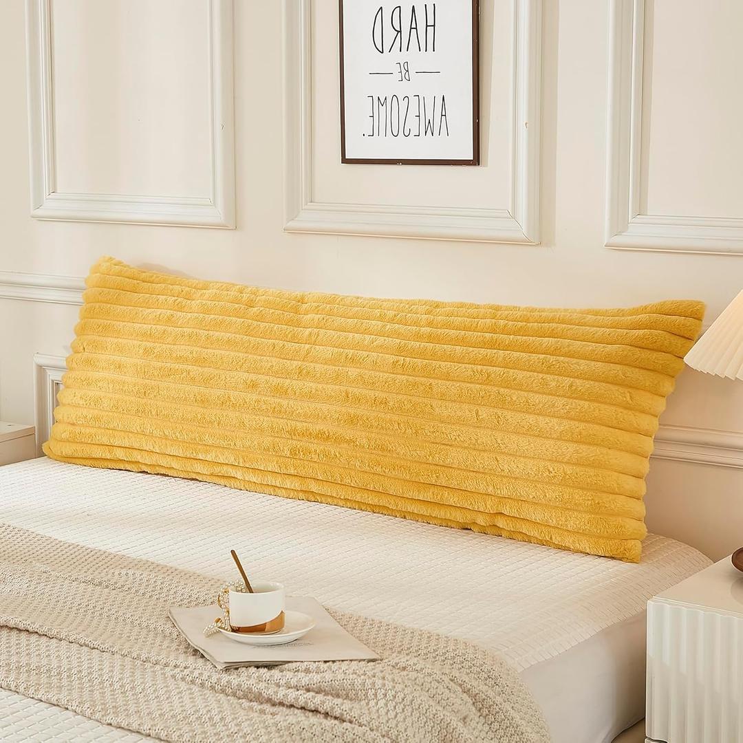 JAUXIO Faux Fur Fluffy Body Pillow Cover Luxury Striped Plush Decorative Body Pillowcase, Ultra Soft and Cozy Zipper Closure 21 x 54 Inches, Yellow