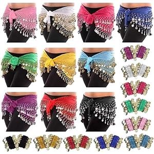 10 PCS Belly Dance Skirt and 20 PCS Belly Dance Wrist Ankle Bracelets Multicolor