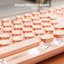 Typewriter Style Mechanical Gaming Keyboard White LED Backlit 104-Key NKRO Pink Switches Retro Round Keycaps Golden Ring Volume Knob Metal Panel Wired USB-C Detachable Cable, Rose Gold