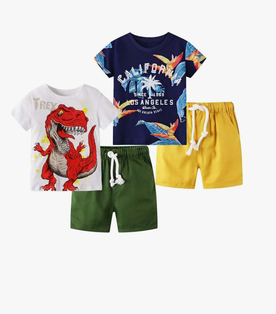 Toddler Boy Summer Clothes Outfits Kids Cotton Short Sleeve Shirt Shorts Set 2-7 Years Size 4-5T