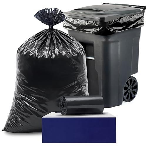 Plasticplace 95-96 Gallon Heavy Duty Black Trash Bags - Contractor Grade, Extra Large Garbage Bags for Construction & Outdoor Trash Cans, 1.2 Mil Thick, 61” x 68”