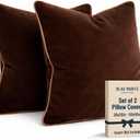 2 Pack Velvet Decorative Throw Pillow Covers, 20"x20", Brown and Camel, Solid, Modern, Contrast Piping, Indoor Use, Bedroom & Living Room