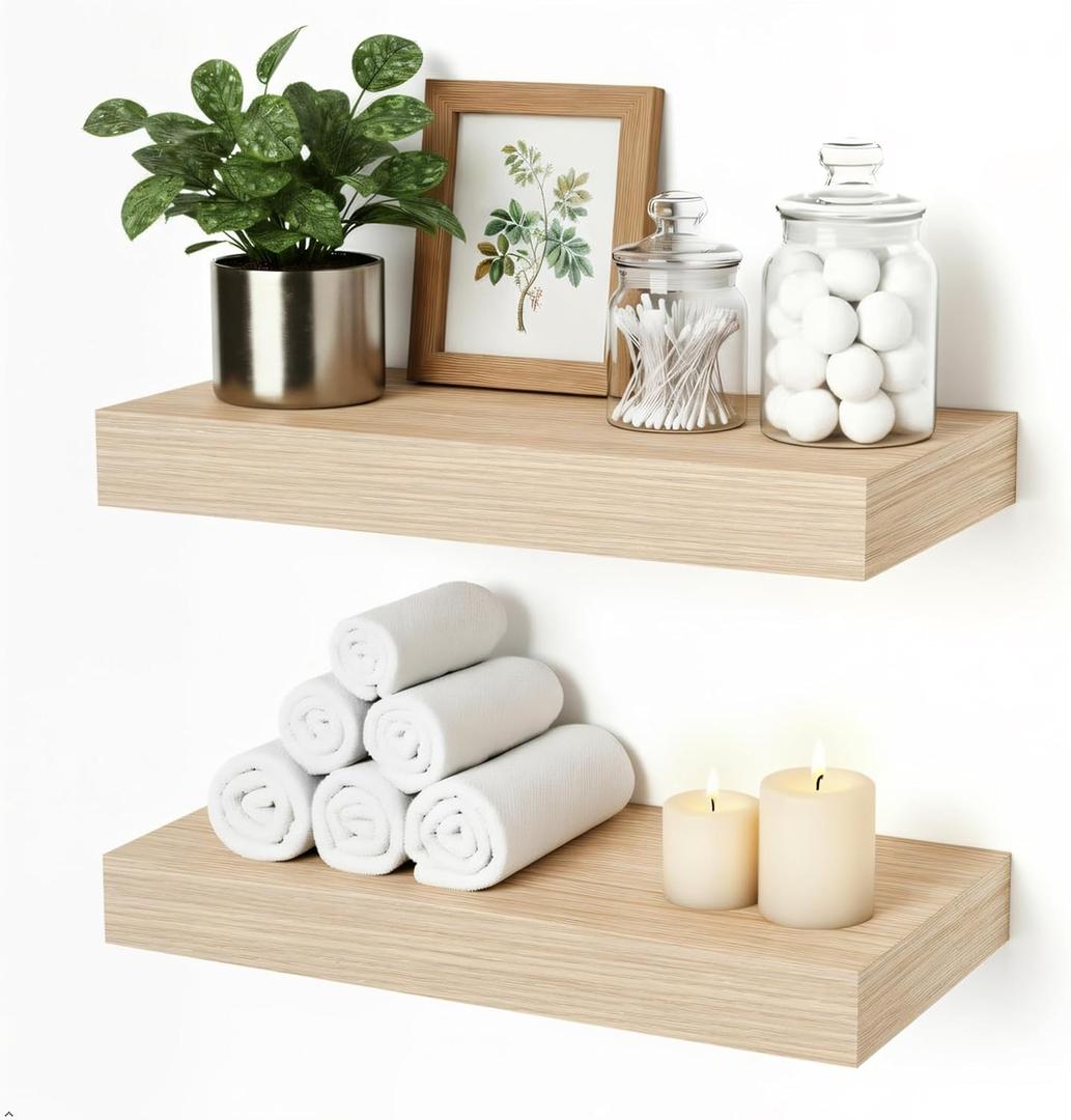 Floating Shelves for Wall, Bathroom Shelves Over Toilet, Wall Shelves & Book Shelf for Room, Hanging Shelf, Modern Wooden Wall-Mounted Small Floating Shelves, 12x7x1.5 in (Oak, Set of 2)