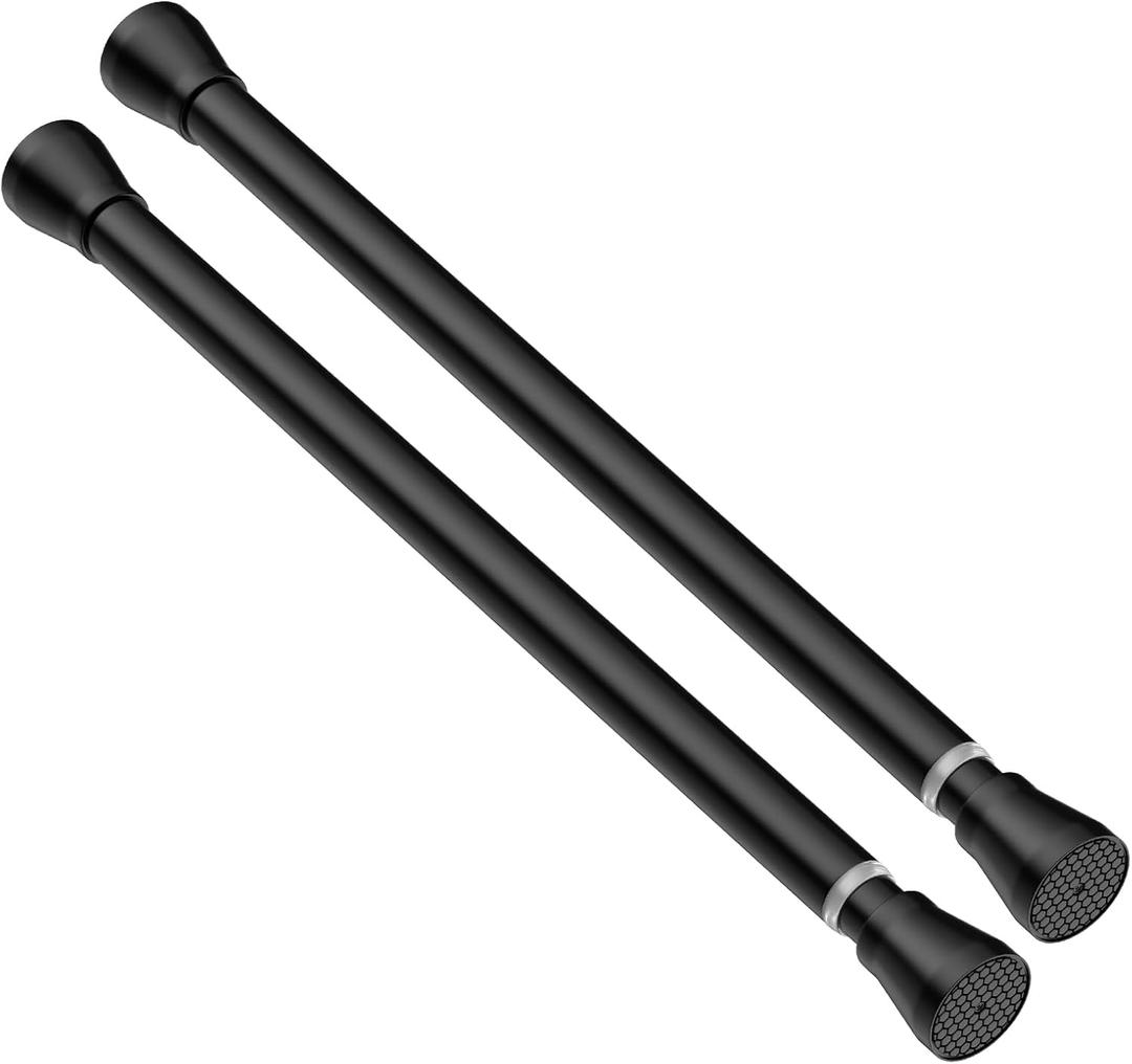 AIZESI 2PCS Black Tension Curtain Rod 16-26 Inch, 7/8" Diameter, No Drilling Short Spring Curtains Rod, Small Tension Rods for Window, Kitchen, Doorway, Closet