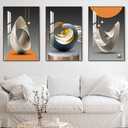 MPLONG Bright Style Framed Wall Art - Abstract Modern Shape Pattern in White, Blue, Yellow, Grey - Artfully Matching Living Room, Bedroom, Office Decor - 16"x 24"x 3 Panels