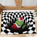 3D Illusion Doormat, Funny Entryway Rug for Christmas Decoration Indoor Outdoor Halloween Welcome Bathroom Kitchen Floor mat for Xmas(Black 20"  31.5")