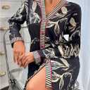 WDIRARA Women's Floral Graphic Nightgowns Button Down Long Sleeve V Neck Nightshirts Sleepwear (S)