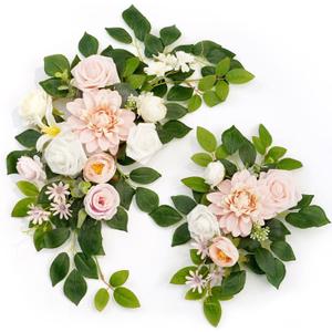 Wedding Decor (Pack of 2) Welcome Sign Flower Backdrop Garland for Ceremony Reception Wall Easel Home Decoration Entryway Faux Outdoor Board Head Table Decor (Blush)