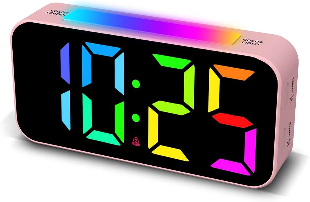 Loud Alarm Clocks for Bedrooms Heavy Sleepers, Digital Clock with Night Light, Large Display, Dual Alarm, Snooze, Dimmable Bedside Alarm Clock for Kids Teens Boys Girls (Pink)