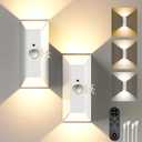 EZVALO Motion Sensor Wall Lights, 4000mAh Rechargeable Battery Operated Wall Sconces Set of 2, 3 Color Temps, Dimmable, Wireless Magnetic Night Light with Remote, Timer, for Stair, Hallway, Bathroom (White)