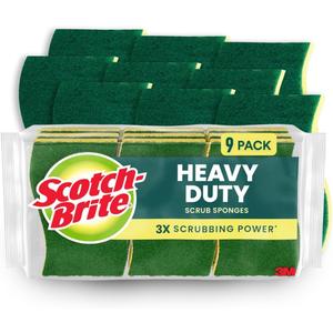 Scotch-Brite Heavy Duty Scrub Sponge, 9 Kitchen Sponges Designed for Tough Messes in the Kitchen that Last 3X Longer*, Best for Cast Iron Skillets and Outdoor Grills, Flexible, Durable, and Strong