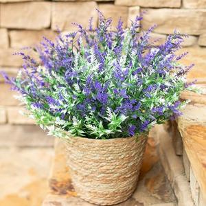 HyeFlora Artificial Plants Outdoor Flowers Spring Decoration, 10 Bundles Fake Plastic Greenery UV Resistant Realistic Faux Lavender Look Real for Home Porch Planter Window Patio (Purple White)