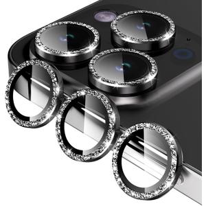 Jeluse Camera Lens Protector for iPhone 17 Pro Max/17 Pro/16 Pro Max/16 Pro/15 Pro Max/15 Pro/14 Pro Max/14 Pro, 9H Tempered Glass Screen Protector Cover Alignment Kit Metal Individual Ring (Titanium Black 3 Lens)
