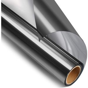 STATINT Window Film Privacy One Way Mirror Glass Tint Heat Control Sun UV Blocking Sliding Door Tinting Reflective Static Cling for Home, Black-Silver, 29.5 Inch