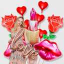 2 x Happy Valentine's Day Balloons, Lip Balloon Lipstick Balloon Red Rose Balloons for valentines day decorations Wedding Decor Anniversary Decorations Romantic