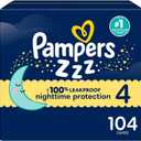 Pampers ZZZ Overnight Diapers, Size 4 (22-37 lbs), 104 Count, Nighttime Protection Disposable Baby Diaper, Night Time Leak and Skin Protection