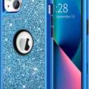 Hython Case for iPhone 13 Case Glitter, Cute Sparkly Shiny Bling Sparkle Cover, Heavy Duty 3 in 1 Hybrid Hard PC Soft TPU Bumper Full Body Shockproof Protective Phone Cases for Women Girls, Blue