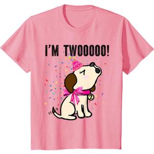 I'm Twoooo! little girl birthday party dog theme (2 yr old) T-Shirt (Pink)