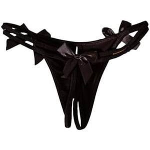 MakeMeChic Women's Bow Knot Low Rise Thongs Panties Cut Out Crotchless Lingerie Bottoms Black, Small