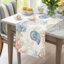 Bonhause Nautical Coastal Table Runner 13x90 Inch Ocean Themed Starfish Coral Conch Beach Kitchen Dinning Table Decoration for Indoor Outdoor Home Party Decor