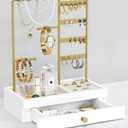 Goozii Gold Jewelry Stand Organizer Necklace Holder, Birthday Gifts for Women Girls, Small Jewelry Stand for Earrings Rings Bracelets, Velvet Jewelry Hanger Tree, Mothers Day Gifts - White and Gold