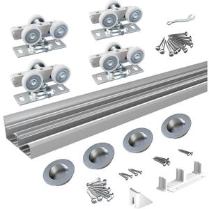 BARNSMITH 5FT/60 Bypass Door Hardware,Heavy Duty Aluminum Sliding Closet Door Hardware with Finger Pulls for 2 Doors System,Sturdy and Smoothly,Fit Door Thickness 1 3/8" or 1 3/4",Easy to Insatll