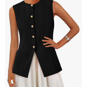 PRETTYGARDEN Women's Sleeveless Blazer Vest Summer 2025 Trendy Button Down Business Suit Vest Tops Outerwear Waistcoat S