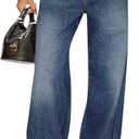 Cicy Bell Womens Wide Leg Jeans Drawstring High Waisted Baggy Straight Leg Jeans Trendy Boyfriends Denim Pants with Pockets (Blue)
