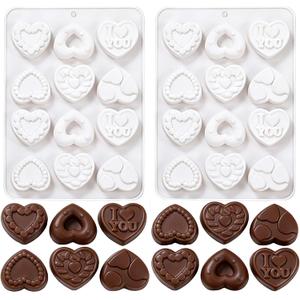 2 x Valentine's Day Love Heart Chocolate Silicone Mold - 12-Cavity Heart/LOVE Pattern Baking Mold for Chocolate/Candy/Food-Grade, 8.7x6.5x0.7in