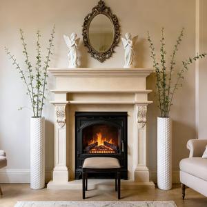 Sziqiqi White Tall Floor Vase: 27.6in Metal Modern Cylinder Floor Vases for Fireplace with Honeycomb Texture - Set of 2 Large Decorative Vase Home Decor for Living Room Bedroom Home Corner Indoor