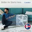 Lasko Weather-Shield Performance Box Fan, 3 Speeds, Innovative Wind Ring System for Up to 30% More Air, Carry Handle for Bedroom, Office, Home, 20 Inch, White, 3720